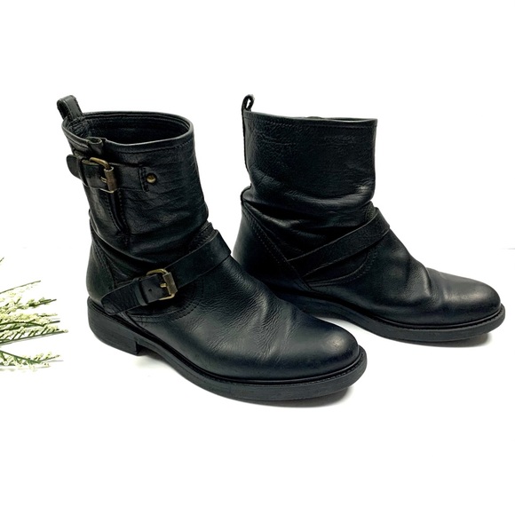womens black leather moto boots